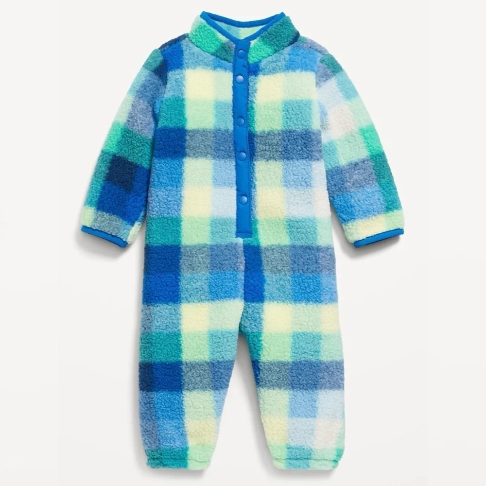 Old Navy Cozy Printed Sherpa Snap Button Onesie
